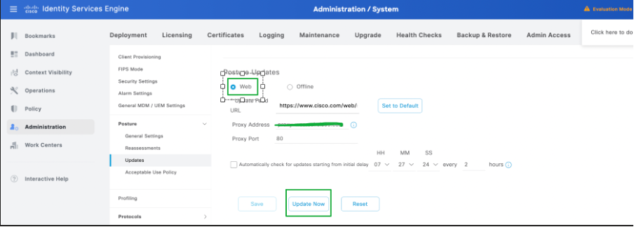 Select Method as Web for Online Posture Updates