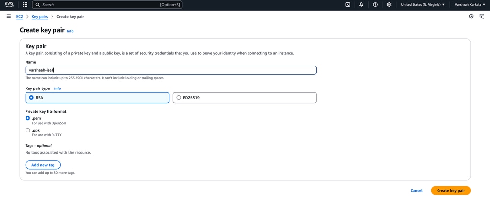 Enter Key Pair Name and Create Key Pair