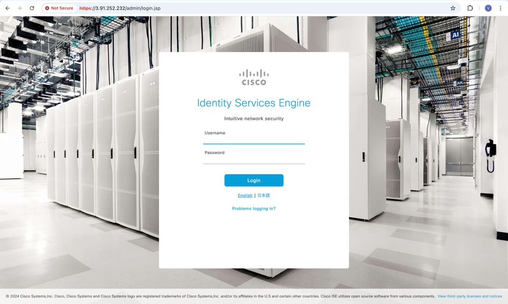 ISE GUI Log In Page Appears