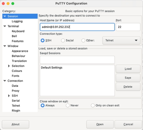 Access CLI via SSH Using PuTTy