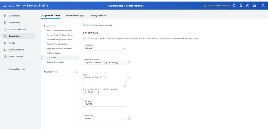 Set Up Packet Capture from ISE GUI