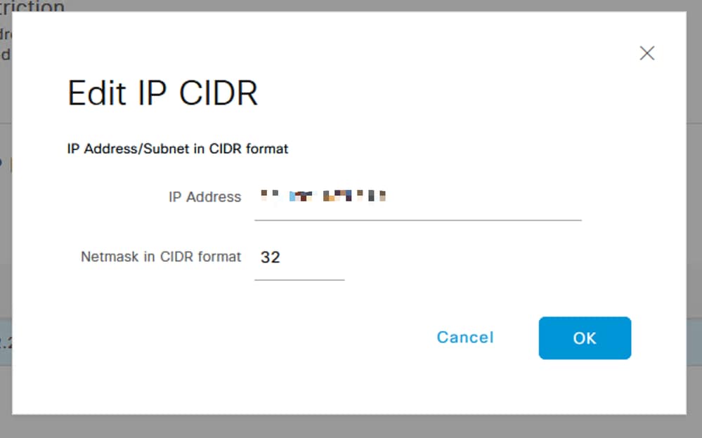 Modifier le CIDR IP
