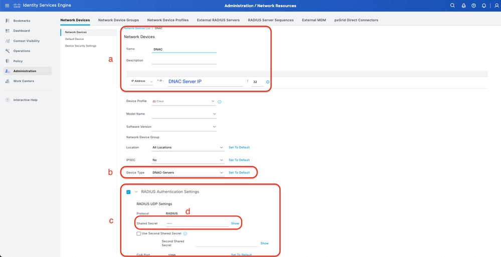 ISE Network Device (DNAC) for RADIUS