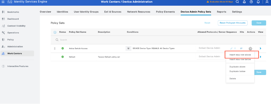 Create Device Admin Policy Set