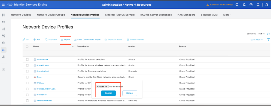 Steps to Import Arista NAD Profile