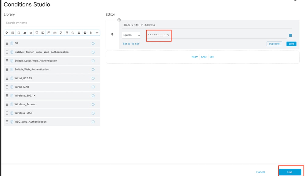 Conditions Studio RADIUS NAS IP Address