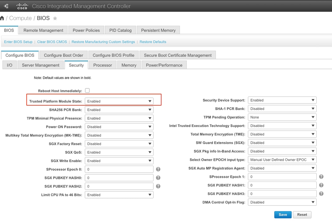 Image 2. Enabling TPM in CIMC