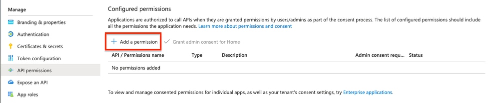 Azure - Adicionar Permissões de API