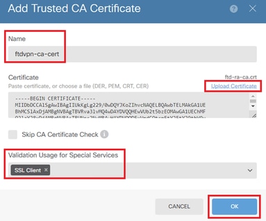 Detalles del certificado de CA de confianza