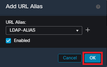 Verificare che l'URL-Alias sia abilitato nell'interfaccia utente di FMC.