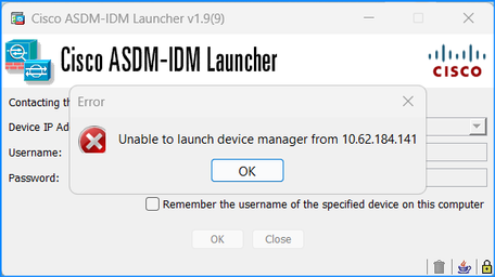 Error: Unable to launch device manager from x.x.x.x