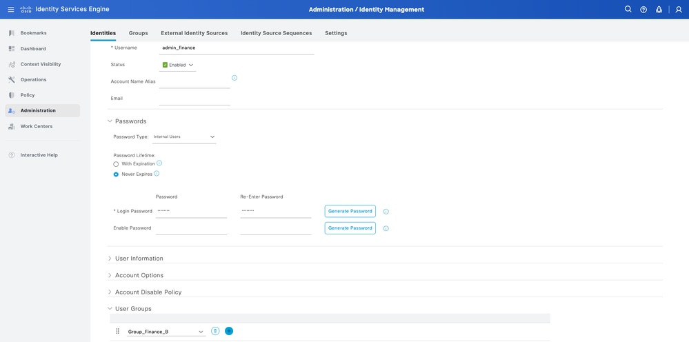 First Create User with Admin Rights for Group_Finance_B