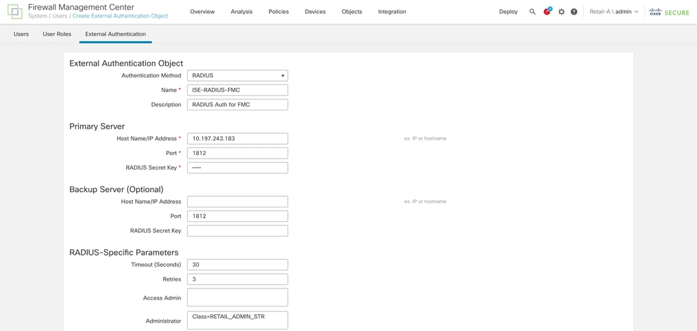 External Authentication Information for Retail_A
