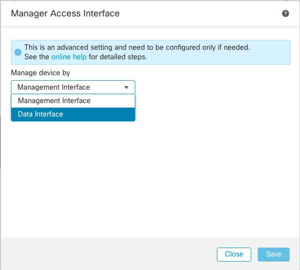 Change the Manager Access Interface from Management to Data