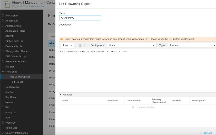 Flexconfigを使用したNetFlow設定の削除または変更 - Cisco