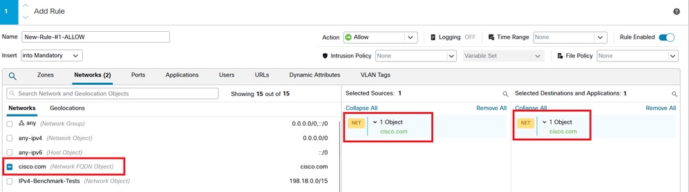 ACP Rule with FQDN Object