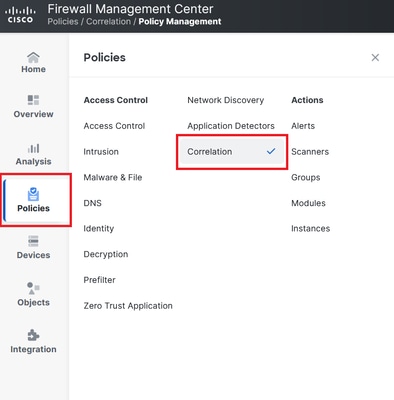 Navigation to Correlation Policy Menu