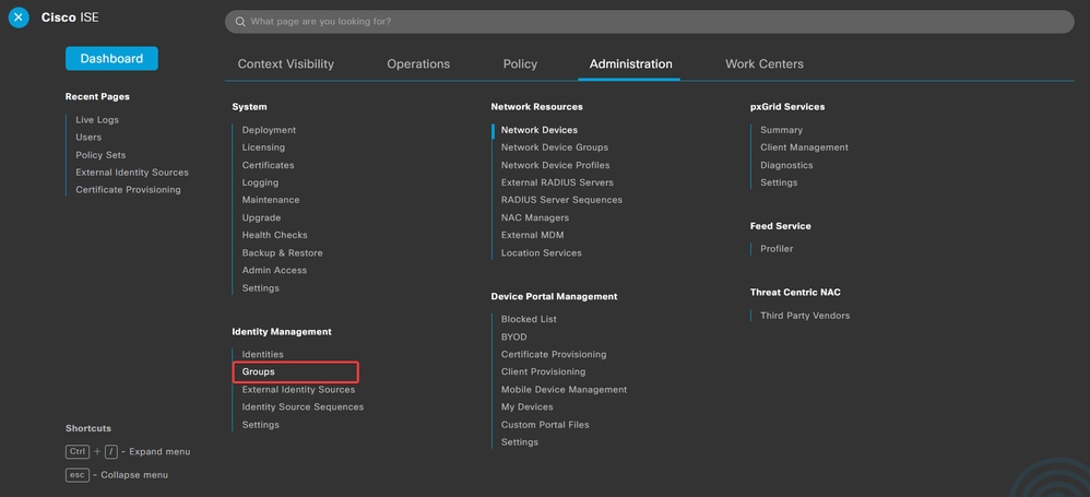 Navigate Administration-Identify Management-Groups