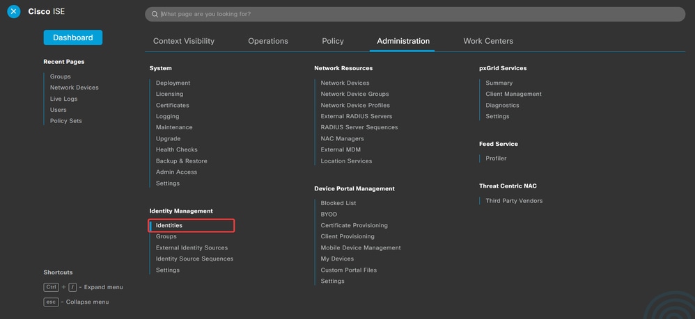 Navigate Administration-Identify Management-Identifies