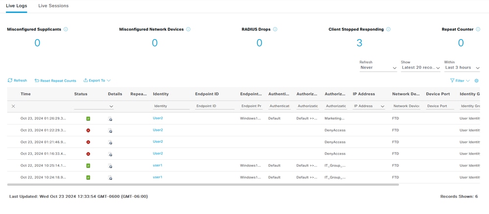 Radius-Live-Logs-Example Operations-Live-Logs-Section