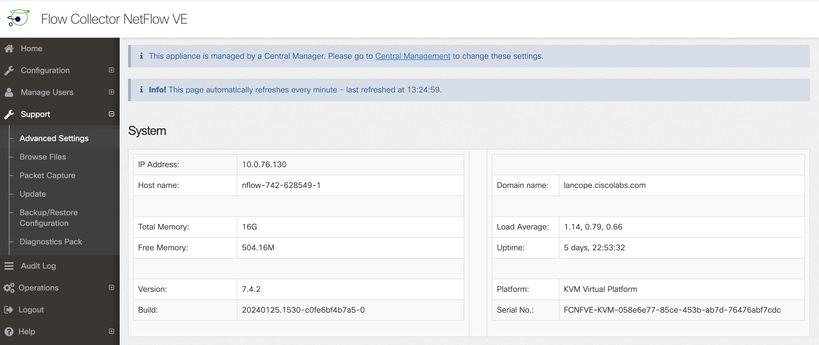 Screenshot van de SNA Flow Collector-startpagina