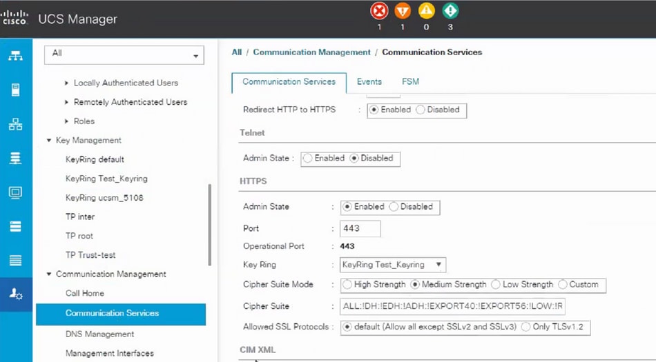 通信サービスで作成されたキーリングを選択します