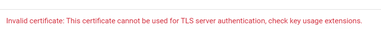 خطأ حول مفاتيح تخويل خادم TLS