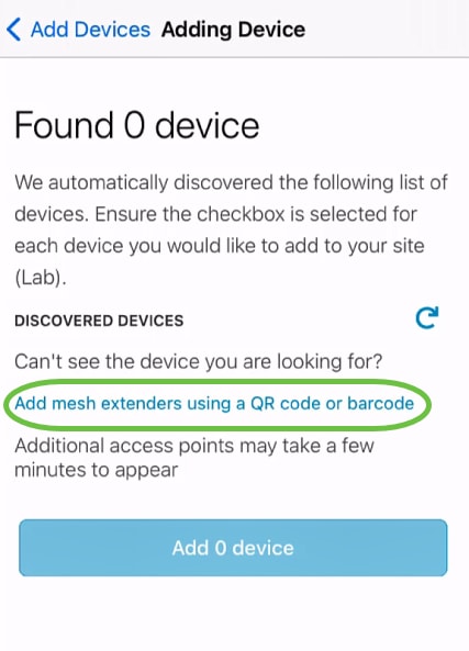 Click on Add mesh extenders using a QR code or barcode.