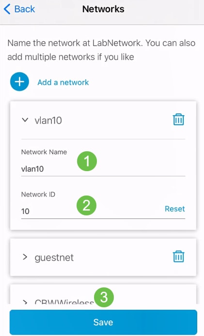 Enter Network Name, Network ID, and click Save. 