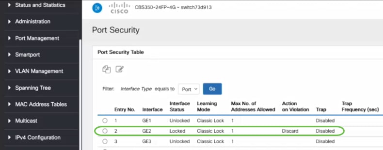 port security dynamic mac address learning