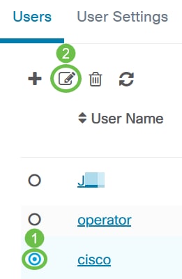 Select a user, or you may first create a new user by clicking on the plus icon and then select the user. Click Edit. 