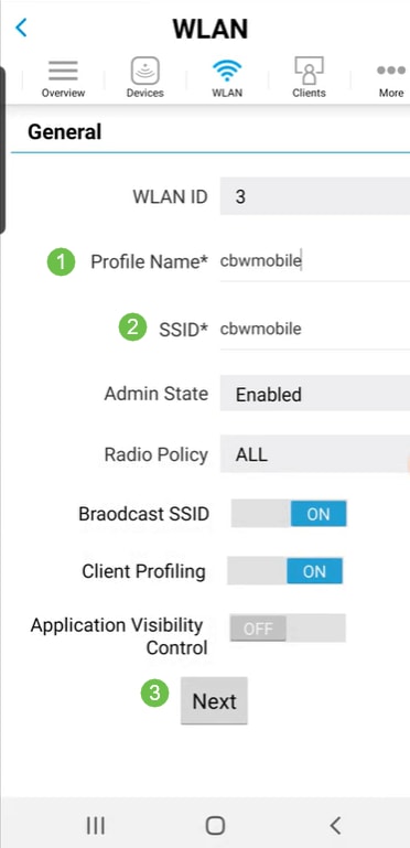 Enter a Profile Name and SSID. Fill in the rest of the fields or leave at the default settings. Click Next.
