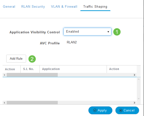 Under the Traffic Shaping tab, you can configure traffic shaping by Enabling Application Visibility Control. This sets traffic prioritization. 