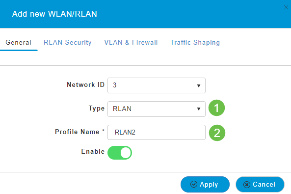 Select RLAN. Create a name for the Profile. 