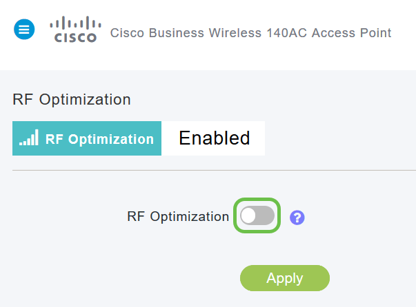 Depicts the RF Optimization Toggle highlighted for user click.