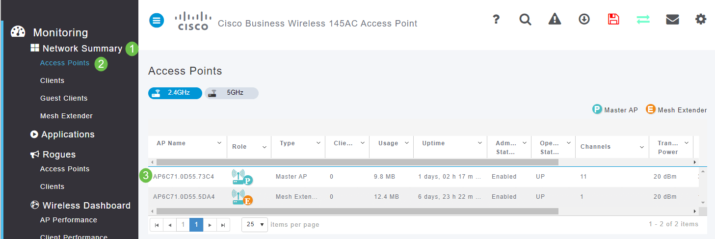 To download the support bundle, select Monitoring > Access Points. Select the AP you would like to access. 