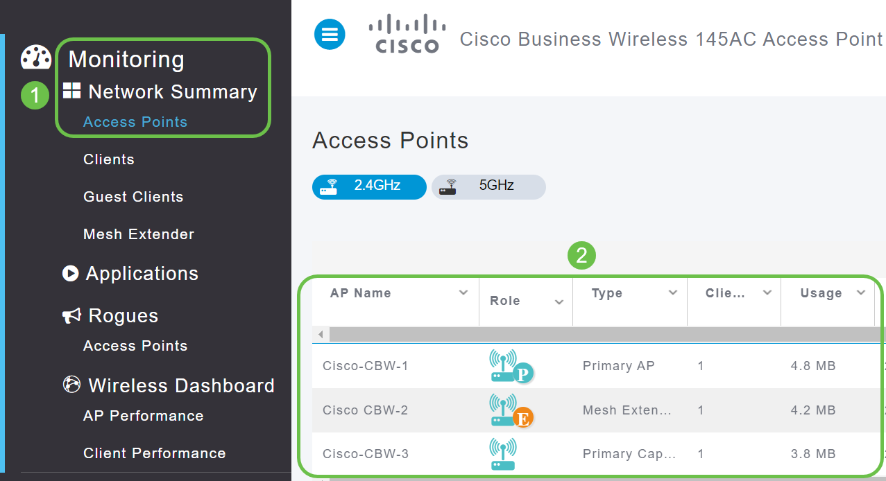 On the Web UI, navigate to Monitoring > Network Summary > Access Points. 