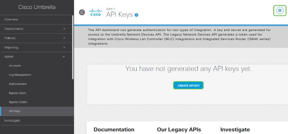 Click on the Add API Key button in the upper-right hand corner or click the Create API Key button. They both function the same.