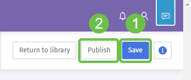 The upper right hand corner of the Options page, a two click combo is highlighted - 1 save and 2 Publish.