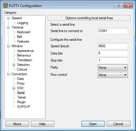 Configurações do terminal no emulador PuTTY