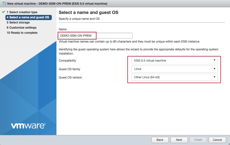 Select a VM Name and Guest OS