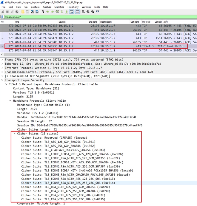 Exemple de paquet Hello client dans Wireshark