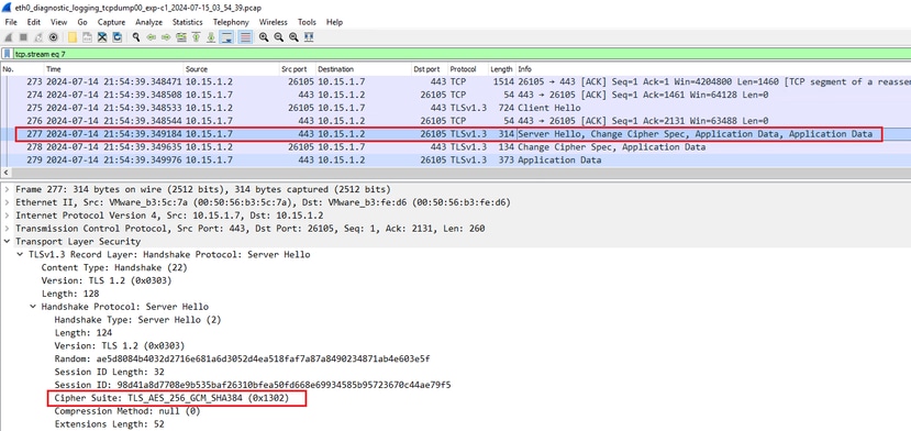 Esempio di un pacchetto ServerHello in Wireshark