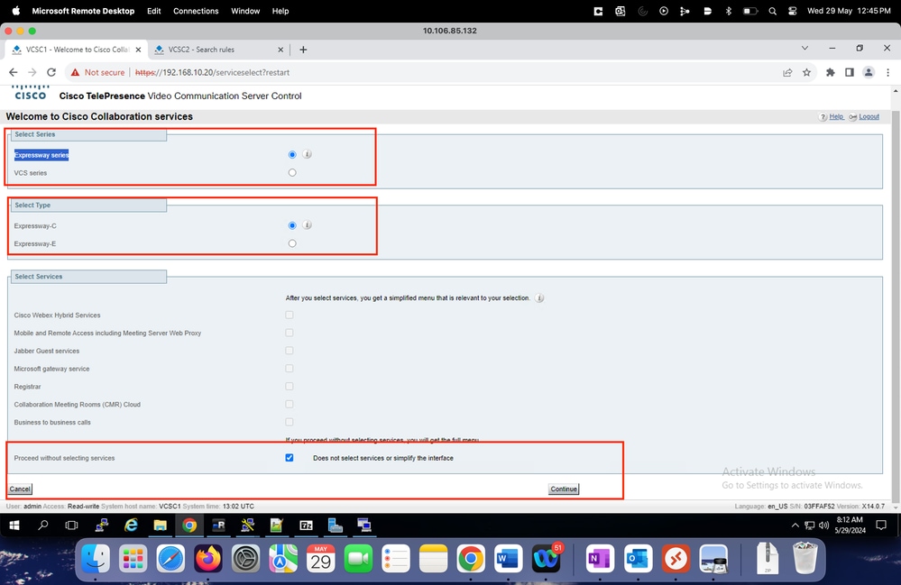 Service Setup Page