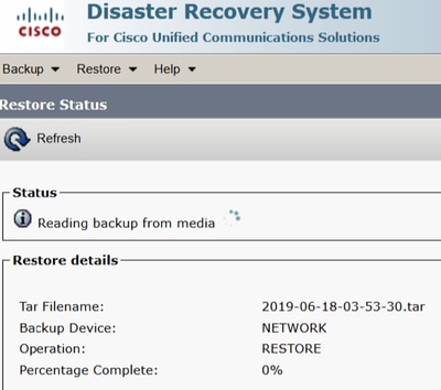 Configure Backup and Restore from GUI - Restore progress