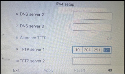 電話機でのTFTP IPの設定