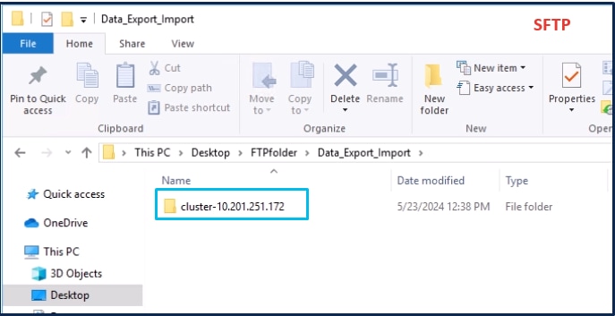 Geëxporteerde datalocatie in de SFTP-server