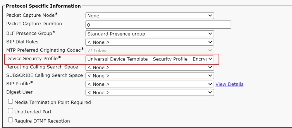 Set Device Security Profile to Encrypted Mode