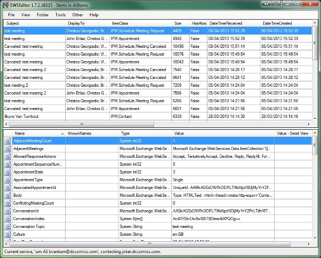 EWS Interface Test on Microsoft Exchange with the EWS Editor tool - Cisco