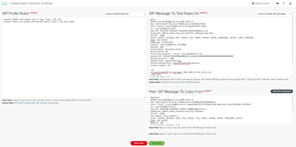 SIP PROFILE Copylist Example